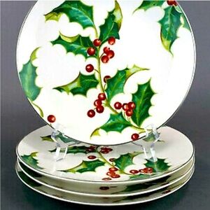 NEW Set of 6 Restoration Hardware Holly Dessert Salad Plates Holiday Dishes